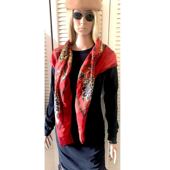 Yves Saint Laurent Large Red Scarf 42” X 42” - Picture 2 of 8